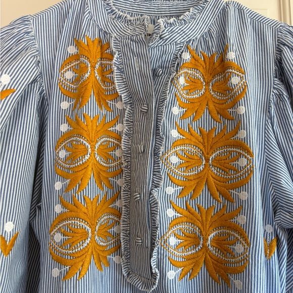 Antik Batik Blue and Yellow Maxi embroidered with Bishop Sleeves size L/42 - Picture 7 of 10